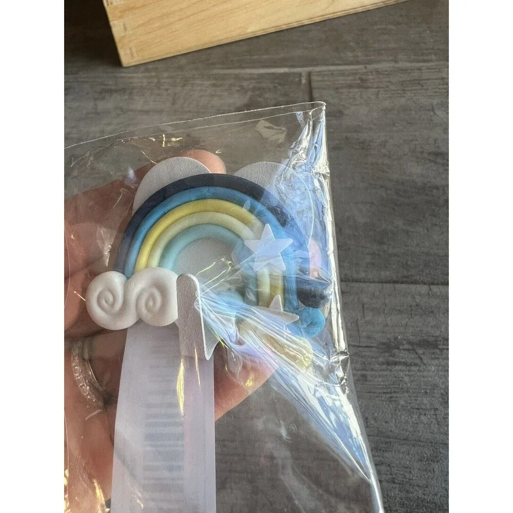 Polymer Clay Blue Rainbow Wall Hook Hanger Drill Free Adhesive Kid Nursery Decor